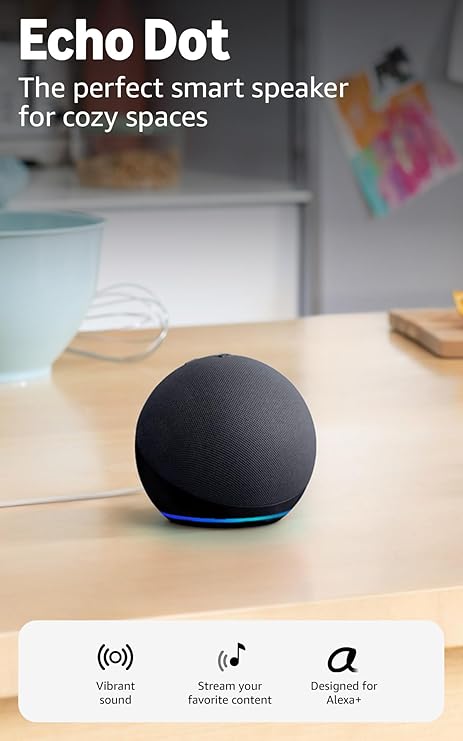Amazon Echo Dot: parlante Alexa con sonido vibrante, ideal para dormitorios, comedores y oficinas (carbón)