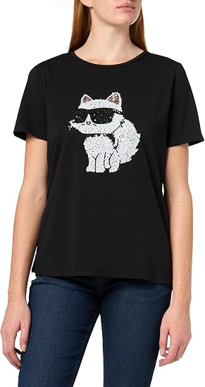 Karl Lagerfeld Camiseta de mujer de manga corta y logotipo suave para todos los días, Negro, Mediana