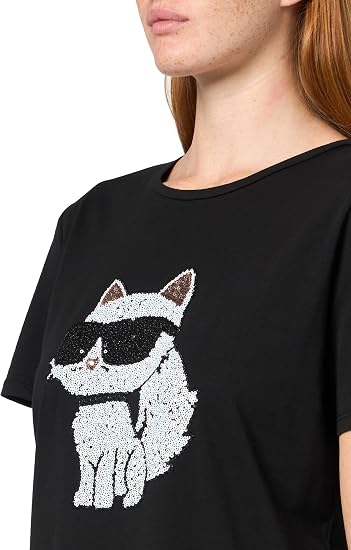 Karl Lagerfeld Camiseta de mujer de manga corta y logotipo suave para todos los días, Negro, Mediana
